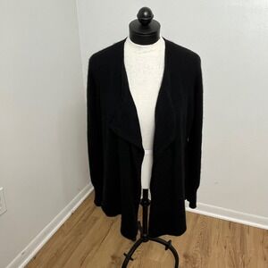 Peck & Peck Cashmere Cardigan‎ Sweater Womens L Black Open Front Duster